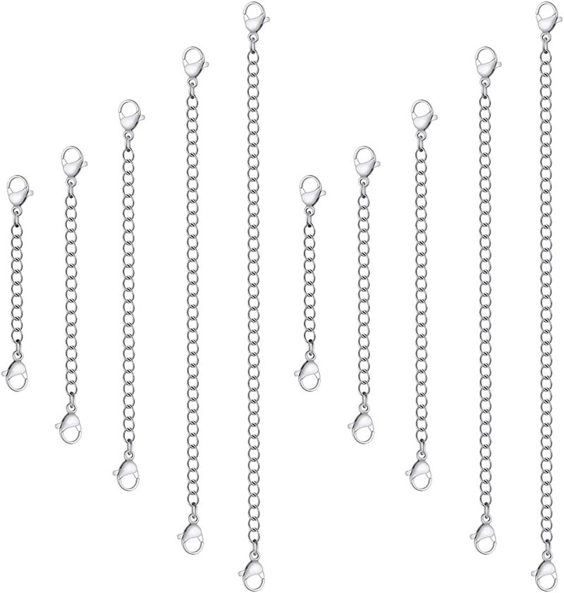 KLSZ 10Pcs Stainless Steel Necklace Extender Chain Links, Silver Necklace Extenders for Bracelet Anklet Stainless Steel Chain Extenders for Jewelry Making 2in 3in 4in 5in 6in (10 Silver) - Image 1